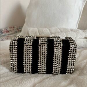 REVOLVE Black and Silver Embellished Clutch